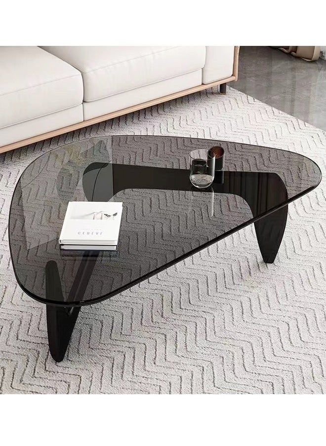 Raffine - Mid Century Abstract Design Modern Coffee Table with Solid Wood Frame Small Triangular Side Table with Clear Glass Top Vintage Center Table for Living Room Patio Balcony 83x57x40 cm - Image 1