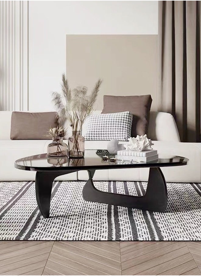 Raffine - Mid Century Abstract Design Modern Coffee Table with Solid Wood Frame Small Triangular Side Table with Clear Glass Top Vintage Center Table for Living Room Patio Balcony 83x57x40 cm - Image 1