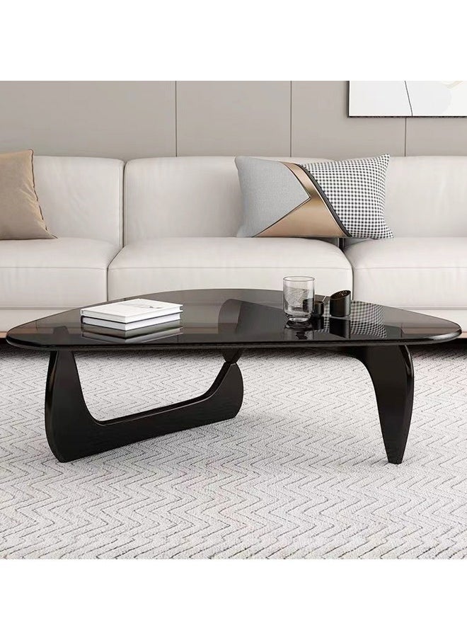 Raffine - Mid Century Abstract Design Modern Coffee Table with Solid Wood Frame Small Triangular Side Table with Clear Glass Top Vintage Center Table for Living Room Patio Balcony 83x57x40 cm - Image 1