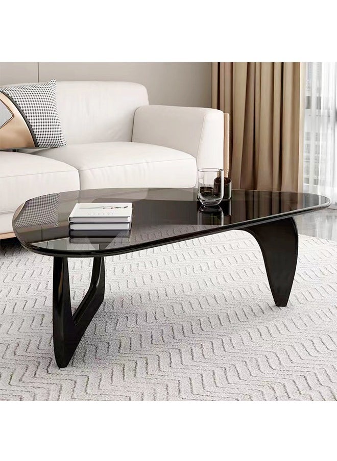 Raffine - Mid Century Abstract Design Modern Coffee Table with Solid Wood Frame Small Triangular Side Table with Clear Glass Top Vintage Center Table for Living Room Patio Balcony 83x57x40 cm - Image 1