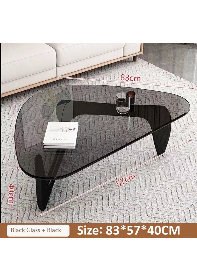 Raffine - Mid Century Abstract Design Modern Coffee Table with Solid Wood Frame Small Triangular Side Table with Clear Glass Top Vintage Center Table for Living Room Patio Balcony 83x57x40 cm - Image 1