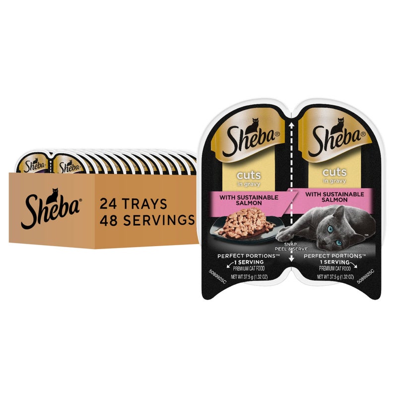 Sheba Perfect Portions Wet Cat Food Cuts in Gravy, with Sustainable Salmon, 2.6 oz. Twin-Pack Trays (24 Count, 48 Servings) - Image 1