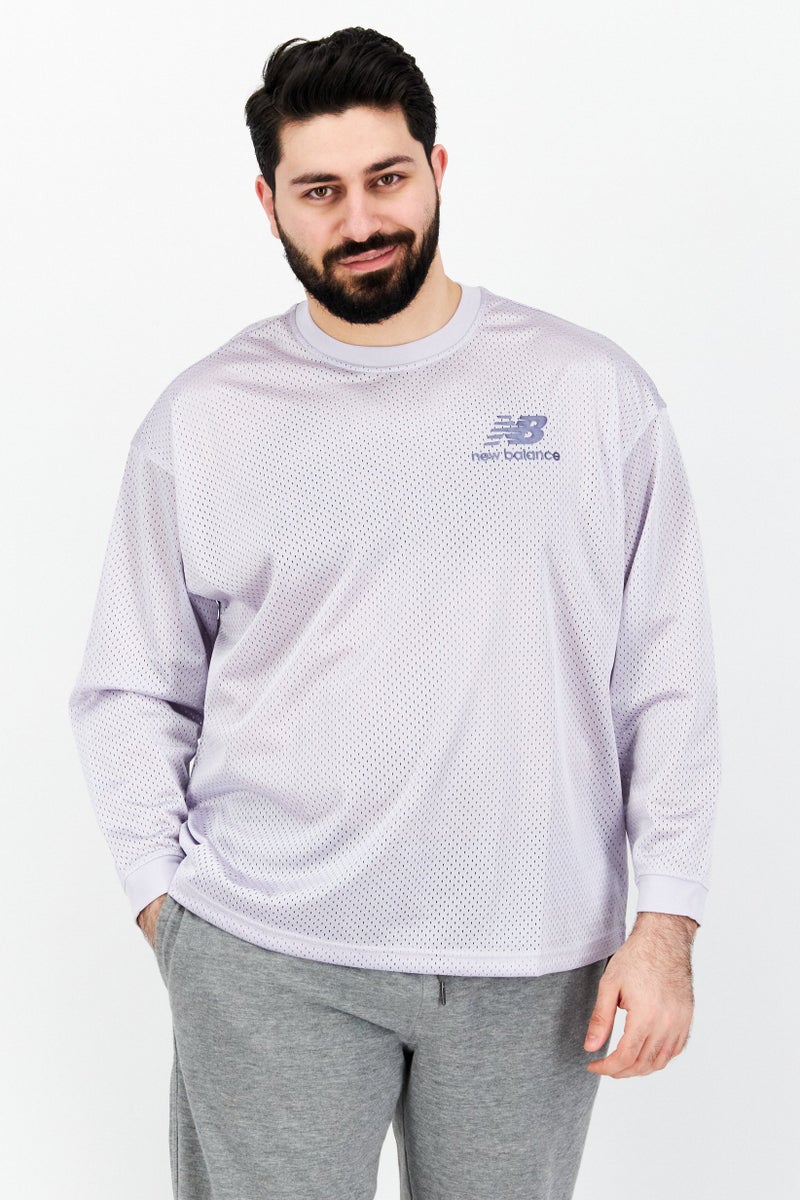 New Balance ملابس رياضية للرجال، سويت شيرتات تدريب، بنفسجي - Image 1