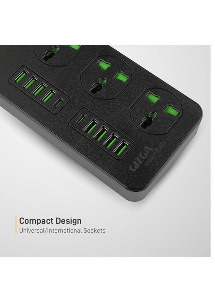 Gizga Essentials Power Extension Board 8 USB 4.2A Ports, 2 PD 20W Ports, 4 Universal Thermal Trip Electrical Multi Plug Sockets, Surge Protection, Spike Guard, 3000W 16A, Flame Proof, 2m Cord Length - Image 5