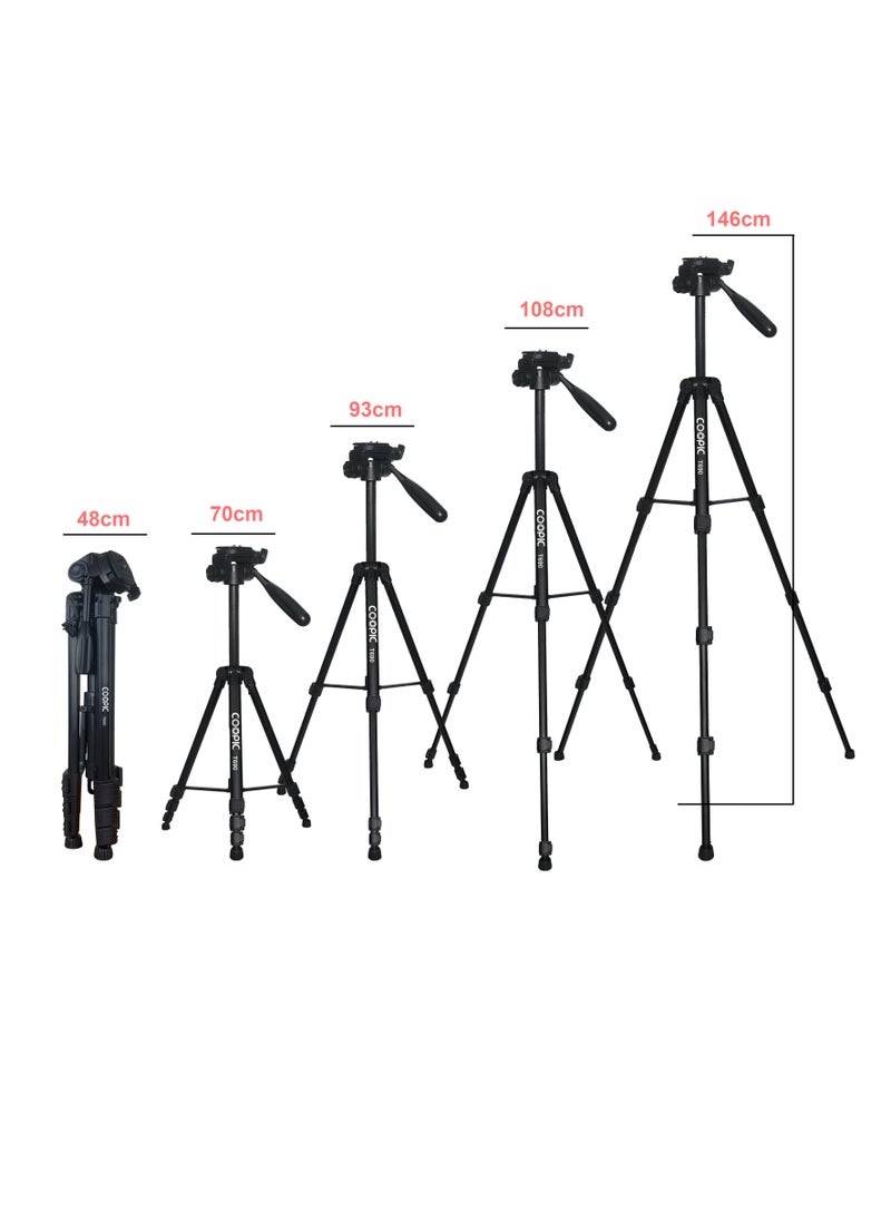 Coopic - T-690 Light weight Tripod Maximum Height 146cm with Carrying Bag Compatible with Canon 5DIII II 6D 7D 70D 80D and Nikon D810 D750 D500 D7200 D5500 etc. cameras - Image 1