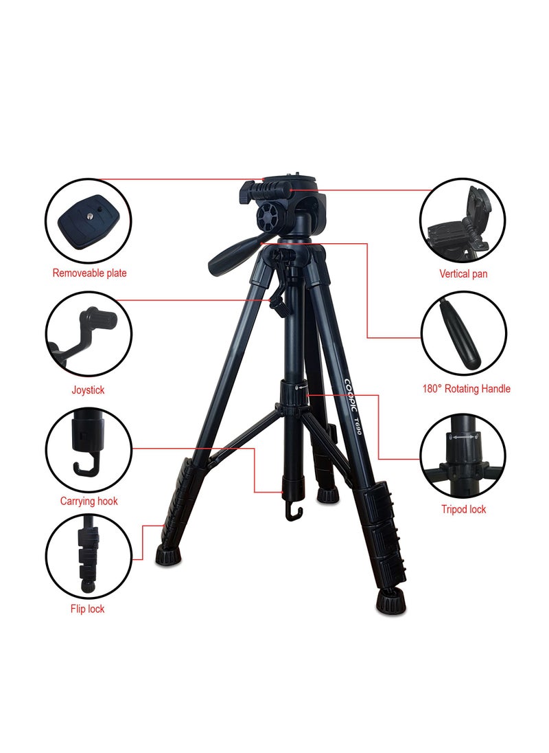 Coopic - T-690 Light weight Tripod Maximum Height 146cm with Carrying Bag Compatible with Canon 5DIII II 6D 7D 70D 80D and Nikon D810 D750 D500 D7200 D5500 etc. cameras - Image 1