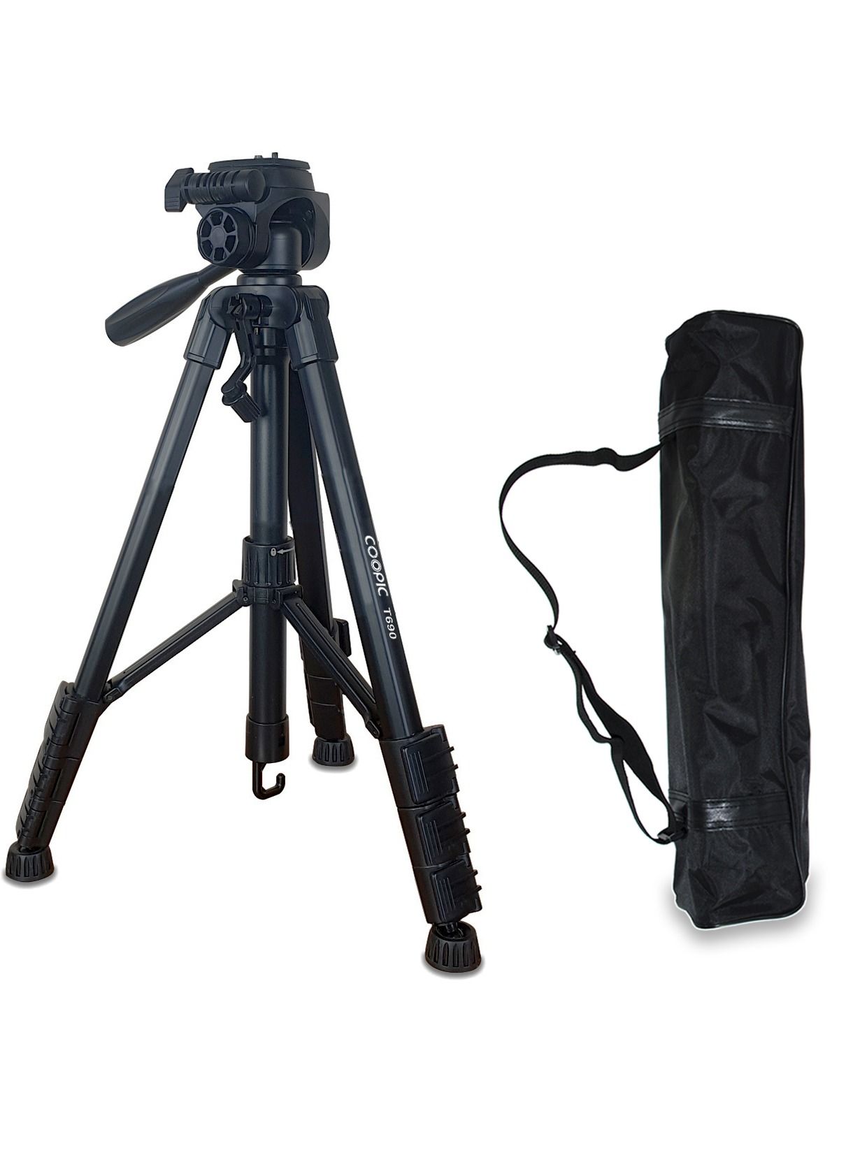 Coopic T-690 Light weight Tripod Maximum Height 146cm with Carrying Bag Compatible with Canon 5DIII II 6D 7D 70D 80D and Nikon D810 D750 D500 D7200 D5500 etc. cameras