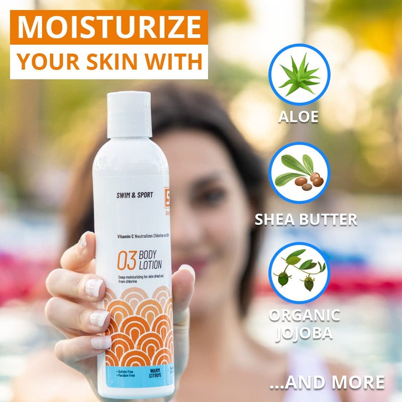 سولبري Pre and After Swim Lotion with Vitamin C 8 Fl Oz - Pre Swim Chlorine Skin Protection, Pre Swim Lotion for Chlorine (8 Fluid Ounce, Warm Citrus) - Image 3