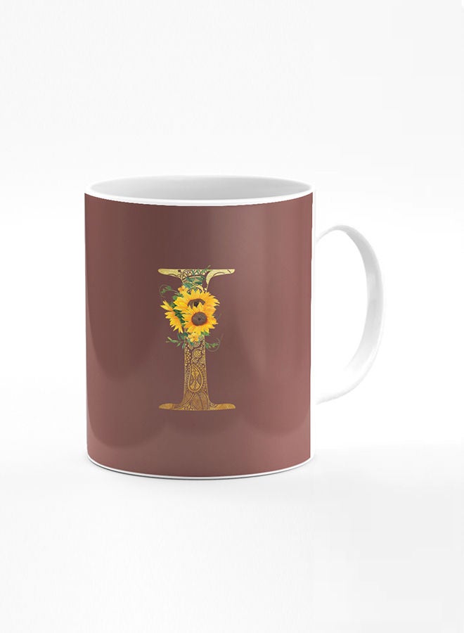 Stylizedd Designer Printed Coffee Mug 11oz Ceramic Personalised Gift Mugs Cup Custom Monogram Initial Letter Mandala Floral Pattern Alphabet I (Brown) - Image 1