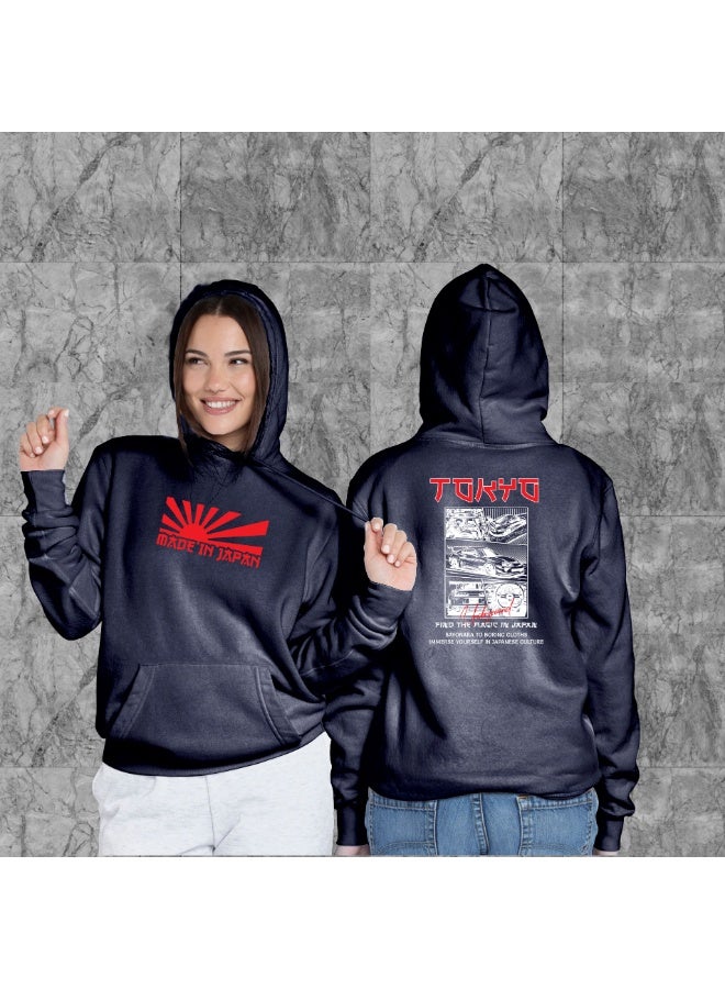 DXBSTAMPS “Made in Japan” Hoodie – Navy Blue – Tokyo Streetwear Design – Manga Car Graphic – Unisex Pullover – Japanese-Inspired Hoodie - Image 5