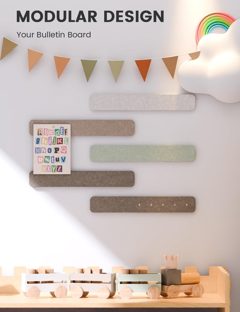 Fluxynara Cork Board Alternative Felt Strip Board 5-Pack 13"x2", Office Pin Board with 35 Push Pins, Adhesive Install for Bedroom Door & Home Office(Linen Dusk) - Image 5