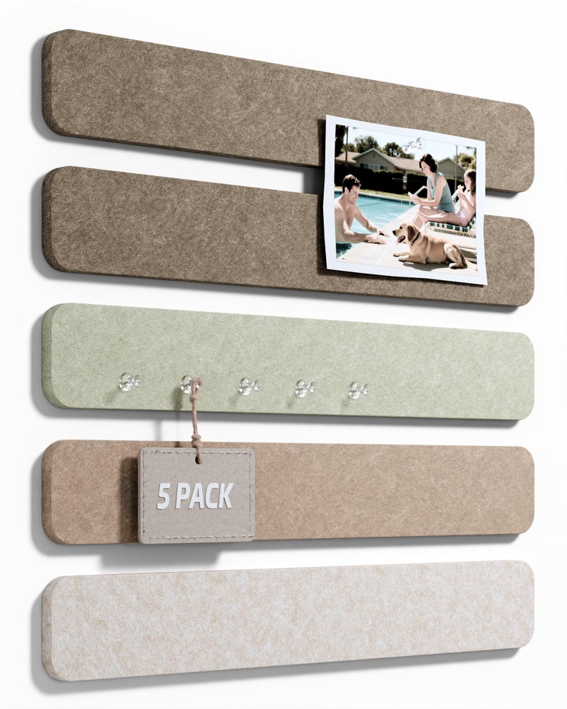 Fluxynara Cork Board Alternative Felt Strip Board 5-Pack 13"x2", Office Pin Board with 35 Push Pins, Adhesive Install for Bedroom Door & Home Office(Linen Dusk) - Image 1