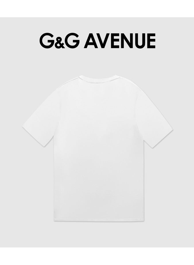 G&G AVENUE Men's Oversized round neck T-shirt, pure cotton thick and high-quality, 1/2 sleeve shirt slim fit new trend white Heavy cotton fabric  - Image 3