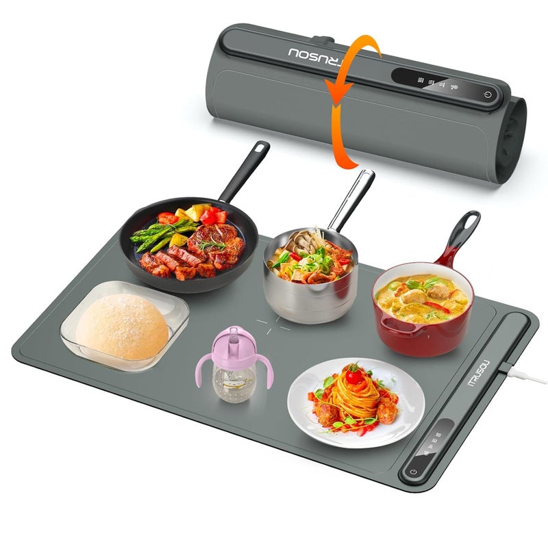 itrusou Electric Flat Warmer, Flexible Foldable Hot Plate with Adjustable Temperature and 3 Hour Timer, Warmer Plate Warmer for Buffets Parties Banquet - Image 1