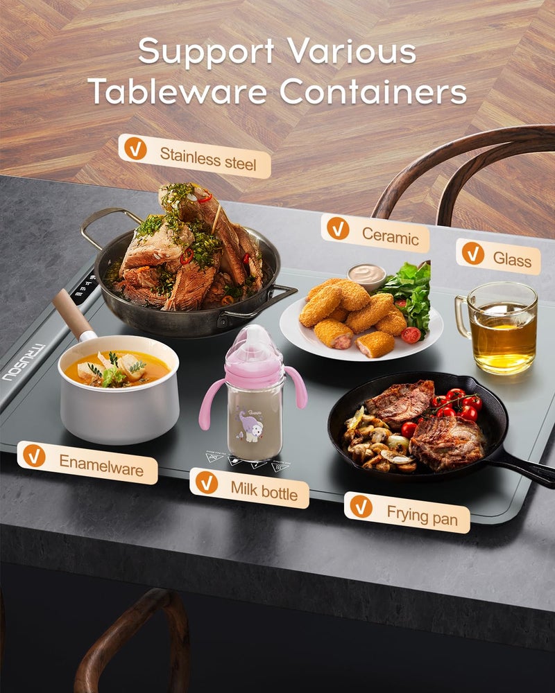itrusou Electric Flat Warmer, Flexible Foldable Hot Plate with Adjustable Temperature and 3 Hour Timer, Warmer Plate Warmer for Buffets Parties Banquet - Image 3