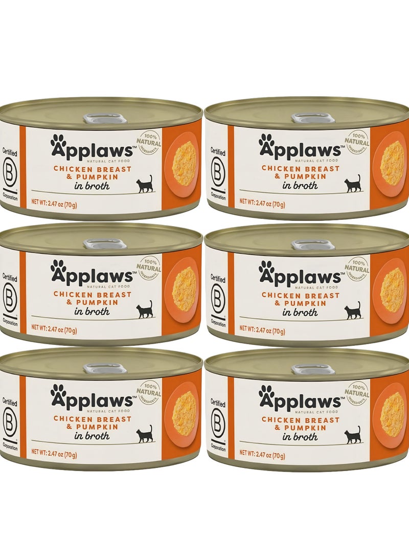 Applaws Wet Cat Food – Chicken Breast with Pumpkin in Broth for All Life Stages (6 x 70g) - Image 1
