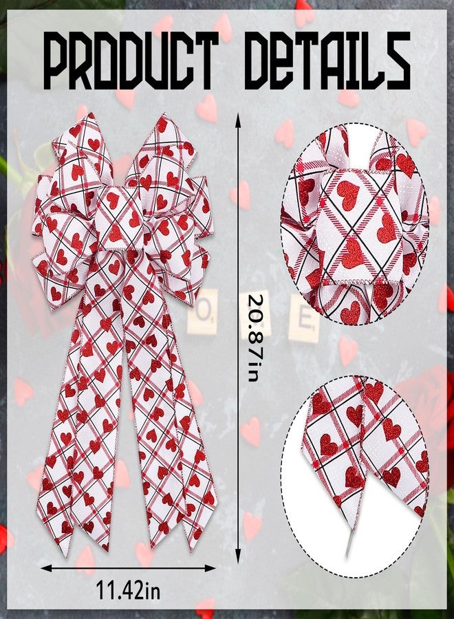 Blinket Valentine's Day Large White Red Heart Plaid Bow, 11.42"x20.87" Wreath Bow for Valentine's Day Wedding Party Tree Topper Front Door Indoor Outdoor Decorations - Image 2
