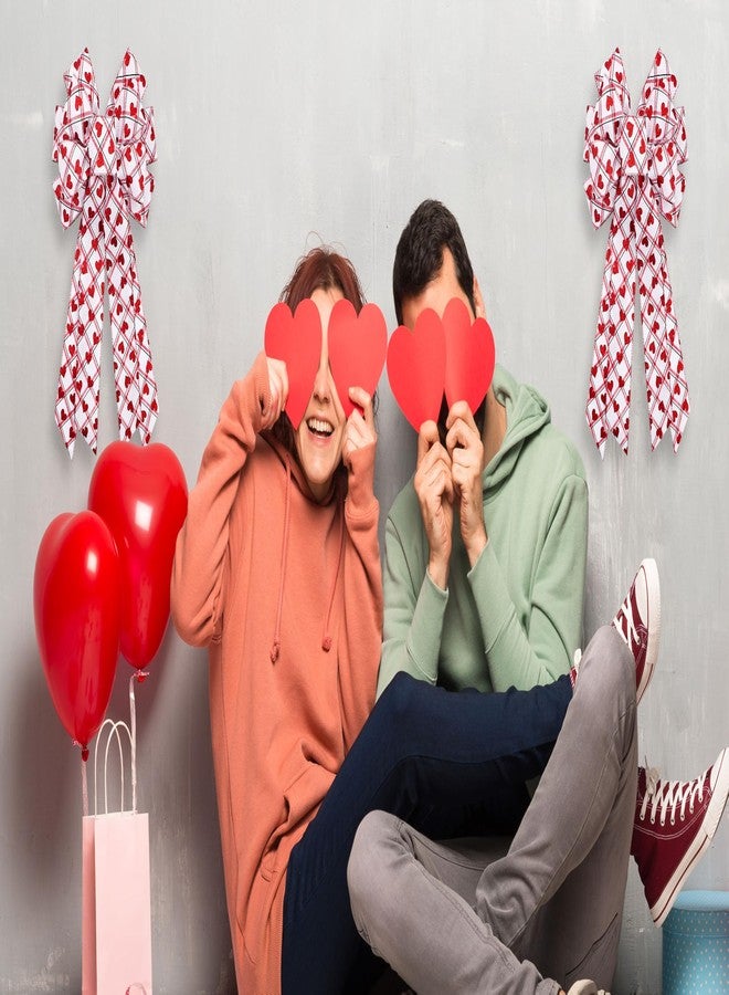 Blinket Valentine's Day Large White Red Heart Plaid Bow, 11.42"x20.87" Wreath Bow for Valentine's Day Wedding Party Tree Topper Front Door Indoor Outdoor Decorations - Image 4