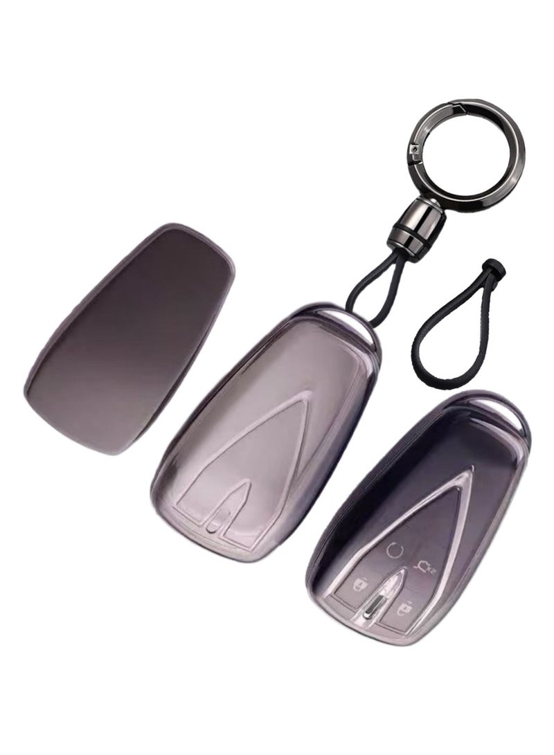 OUYoo غطاء مفتاح TPU مع قشرة حماية وسلسلة مفاتيح لسيارات شانجان UNI UNI-T CS75 إيدو بلس UNI-K CS85 ألسفين UNI-V CS95 CS35 (لون دخاني) - Image 1