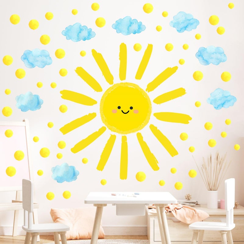 Eutecado Sun Wall Decals Watercolor Cloud Wall Stickers for Kids Room, 12 Sheets Large Sun Cloud Wall Decor Posters Polka Dots Wall Stickers Home Decorations for Girls Room Bedroom Play Room - Image 3