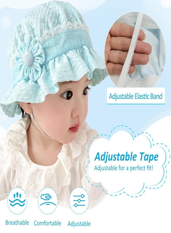 BendJoy Baby Cap 6-12 Months, Breathable Baby Hat for Girls Windproof Summer Hat with Chin Strap Bucket Hat Cute Flower Hat for Baby Girl,Blue - Image 3