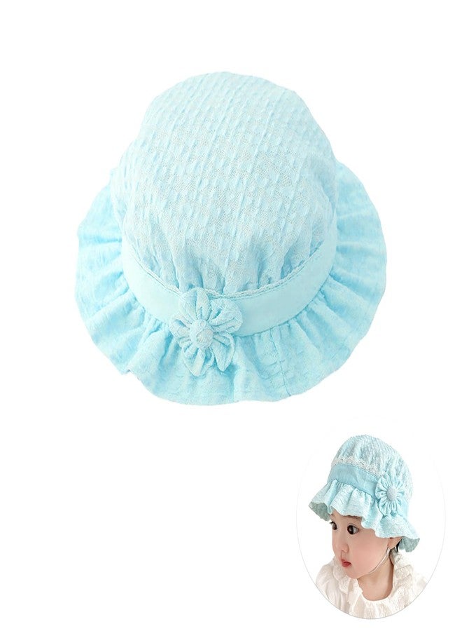 BendJoy Baby Cap 6-12 Months, Breathable Baby Hat for Girls Windproof Summer Hat with Chin Strap Bucket Hat Cute Flower Hat for Baby Girl,Blue - Image 1