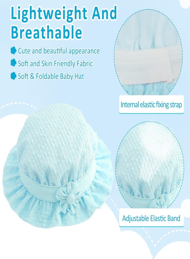 BendJoy Baby Cap 6-12 Months, Breathable Baby Hat for Girls Windproof Summer Hat with Chin Strap Bucket Hat Cute Flower Hat for Baby Girl,Blue - Image 4