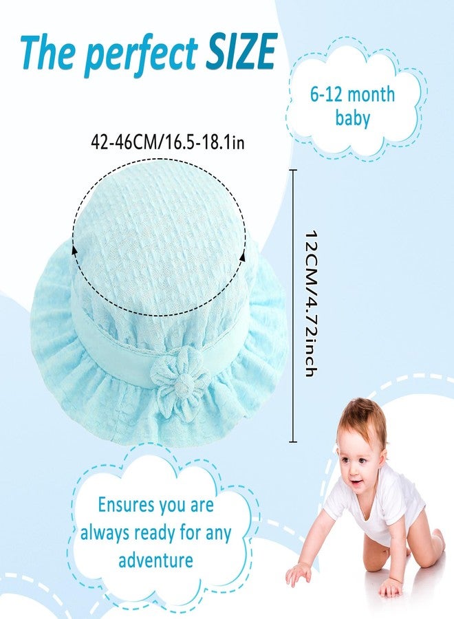 BendJoy Baby Cap 6-12 Months, Breathable Baby Hat for Girls Windproof Summer Hat with Chin Strap Bucket Hat Cute Flower Hat for Baby Girl,Blue - Image 2