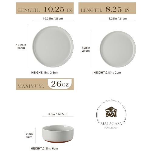 MALACASA Plates and Bowls Sets, 18 Pieces Modern Ceramic Dinnerware Set for 6 Kitchen Dinner Set Stoneware Dishware Dishes Set Microwave and Dishwasher Safe, Grey, Series TARA - Image 2