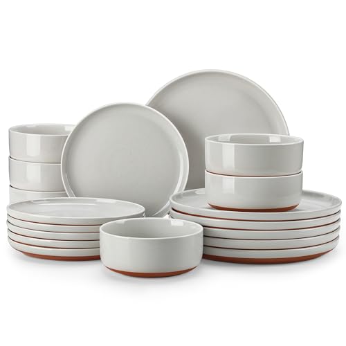 MALACASA Plates and Bowls Sets, 18 Pieces Modern Ceramic Dinnerware Set for 6 Kitchen Dinner Set Stoneware Dishware Dishes Set Microwave and Dishwasher Safe, Grey, Series TARA - Image 1