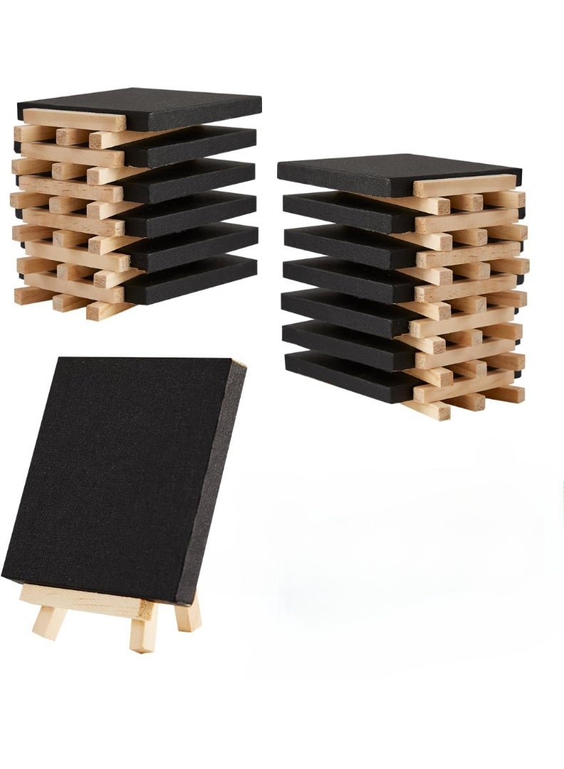 Mini Canvas with Easel Set, Pack of 12, 4' x 4' Inches Black Canvas Boards Small Canvas, Art Supplies for Acrylic Pouring and Oil Painting