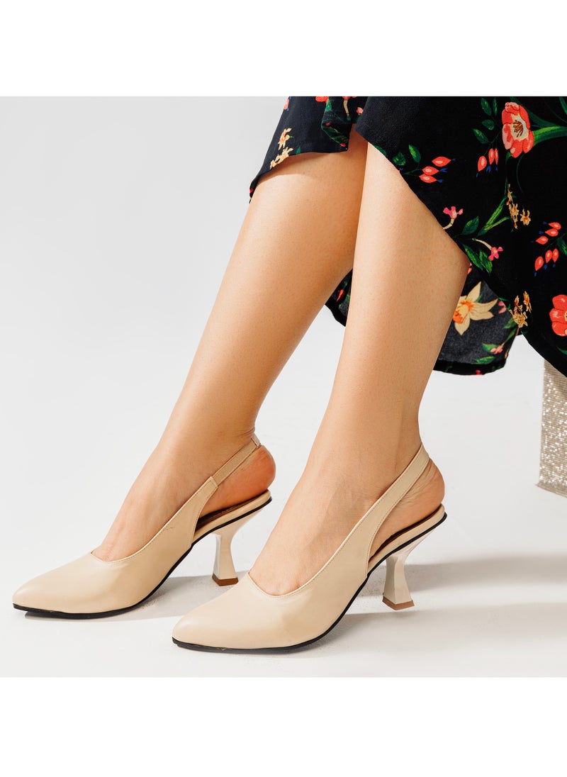 LIFESTYLISH - Shoes Mid Heels Leather F-6 - Beige - Image 1
