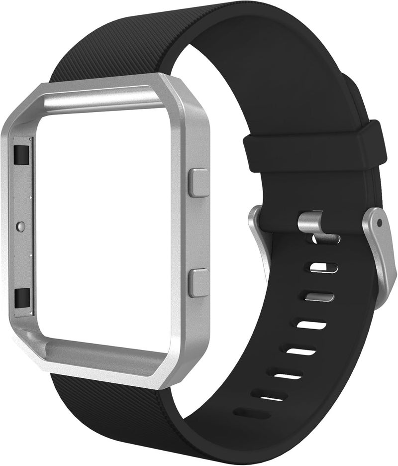 Simpeak Simpeak Sport Band Compatible with Fitbit Blaze Smartwatch Sport Fitness Silicone Wrist Band with Meatl Frame Replacement for Fitbit Blaze Men Women Large Black BandSilver Frame - Image 1