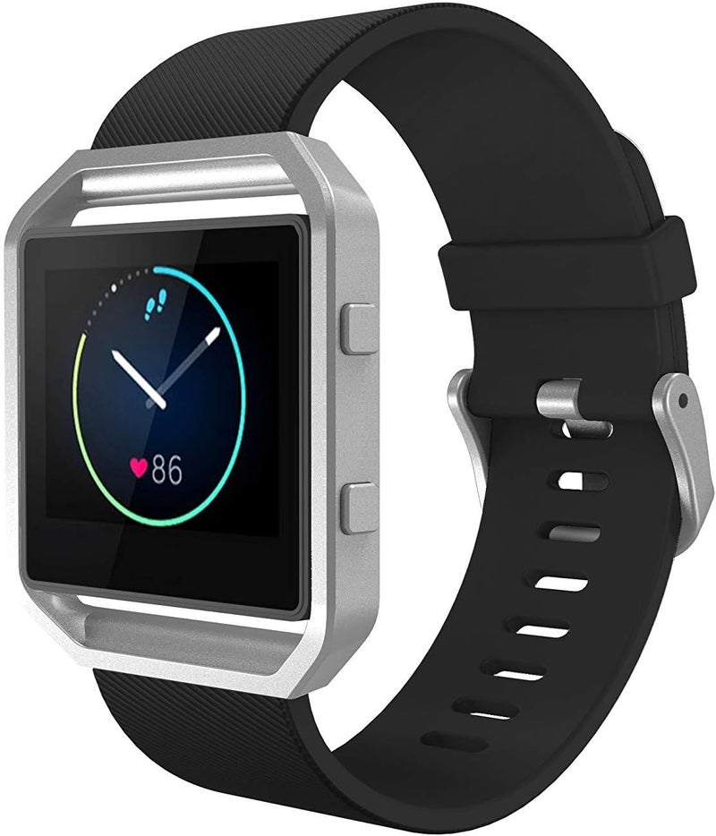 Simpeak Simpeak Sport Band Compatible with Fitbit Blaze Smartwatch Sport Fitness Silicone Wrist Band with Meatl Frame Replacement for Fitbit Blaze Men Women Large Black BandSilver Frame - Image 2