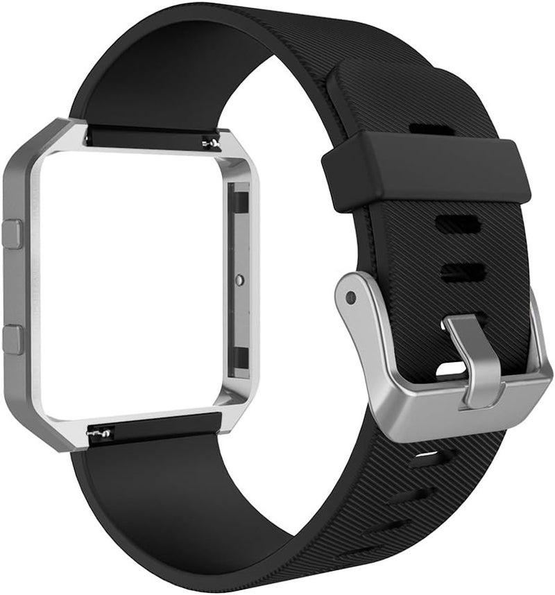 Simpeak Simpeak Sport Band Compatible with Fitbit Blaze Smartwatch Sport Fitness Silicone Wrist Band with Meatl Frame Replacement for Fitbit Blaze Men Women Large Black BandSilver Frame - Image 4