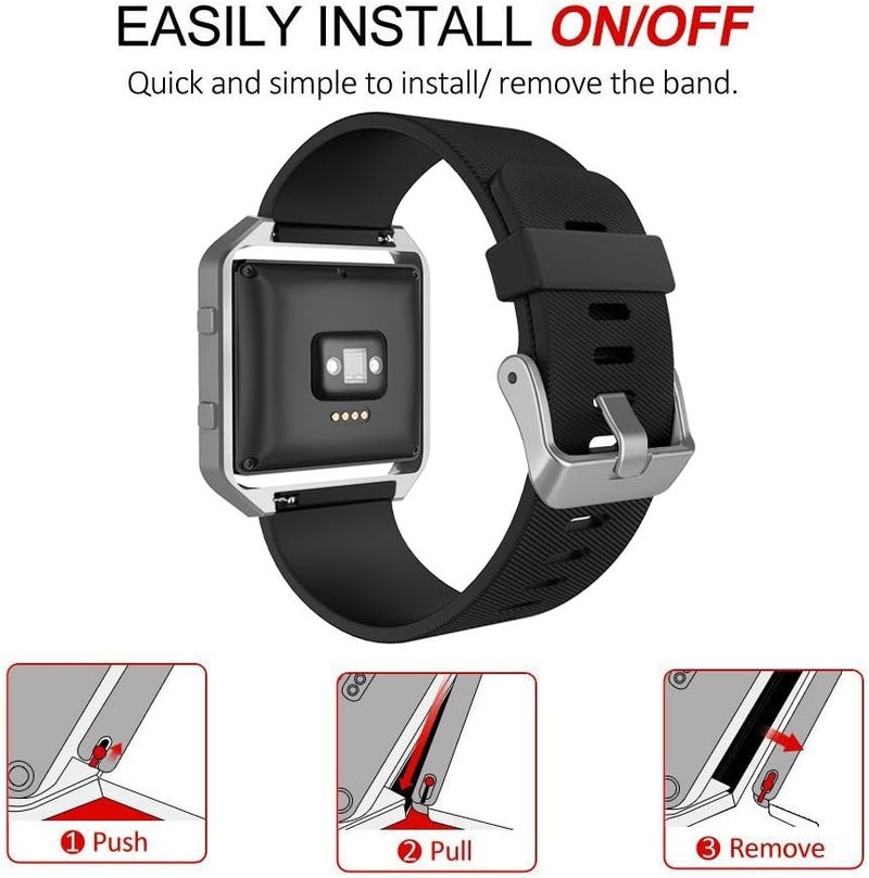 Simpeak Simpeak Sport Band Compatible with Fitbit Blaze Smartwatch Sport Fitness Silicone Wrist Band with Meatl Frame Replacement for Fitbit Blaze Men Women Large Black BandSilver Frame - Image 5