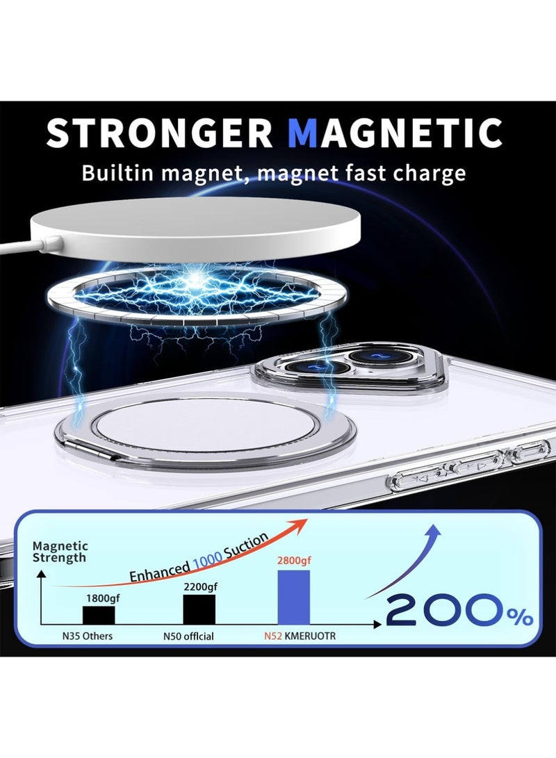 X-level Magnetic Case for iPhone 16, Compatible with MagSafe,Built-in 360°Rotatable Magnetic Stand Ring, Industrial Grade Drop Tested Protection Case for iPhone 16,Transparent - Image 2