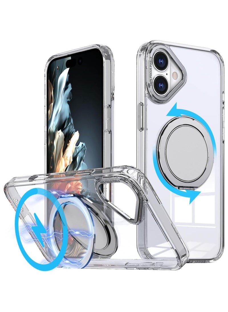 X-level Magnetic Case for iPhone 16, Compatible with MagSafe,Built-in 360°Rotatable Magnetic Stand Ring, Industrial Grade Drop Tested Protection Case for iPhone 16,Transparent - Image 1