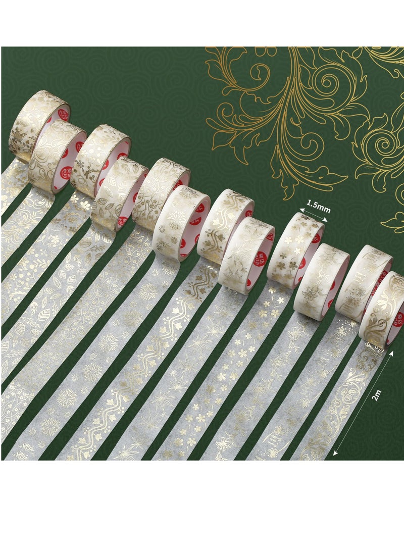 SYOSI Gold Vintage Washi Tape, 15mm Botanical Gold Foil Washi Masking Tape with Leaves, Aesthetic Decorative Tape for Bullet Journal Supplies, DIY Crafts, Scrapbooking, Planner, Gift Wrapping, Washi Tape  - Image 2