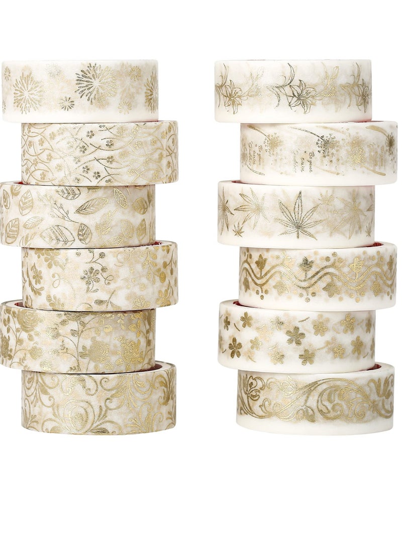 SYOSI Gold Vintage Washi Tape, 15mm Botanical Gold Foil Washi Masking Tape with Leaves, Aesthetic Decorative Tape for Bullet Journal Supplies, DIY Crafts, Scrapbooking, Planner, Gift Wrapping, Washi Tape  - Image 1