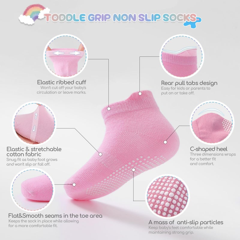Aroveea Baby Toddler Socks Grip Non Slip Boys Girls Cotton 12 Pack for 3-5T Kids Ankle Cute Socks 6M-7Years - Image 3