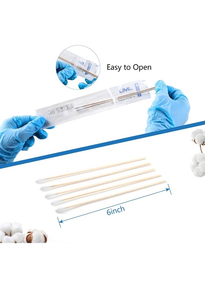 JMU - 6 Inch Sterile Cotton Tipped Applicators, 200 Count Long Cotton Swabs, Wood Shaft Medical Swabs - Image 1
