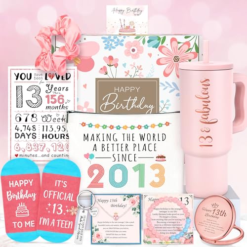 YENCHORN 13th Birthday Gifts for Girls 13 Year Old Girl Birthday Gift for 13 Years Old Girl Gifts Trendy Stuff Cool Things for 13 Year Olds Teen Girls Teenager Happy 13th Decorations Present Ideas with Tumbler - Image 1
