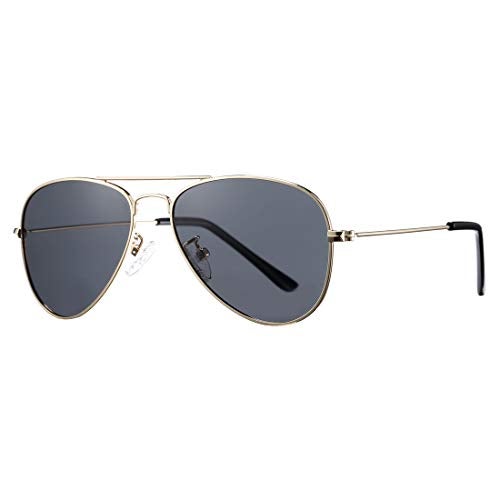 COASION Classic Polarized Small Aviator Sunglasses for Kids Baby Girls Boys Age 2-10 50MM (Gold Frame/Grey Lens) - Image 1