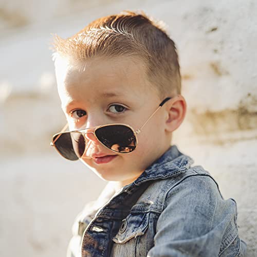 COASION Classic Polarized Small Aviator Sunglasses for Kids Baby Girls Boys Age 2-10 50MM (Gold Frame/Grey Lens) - Image 2