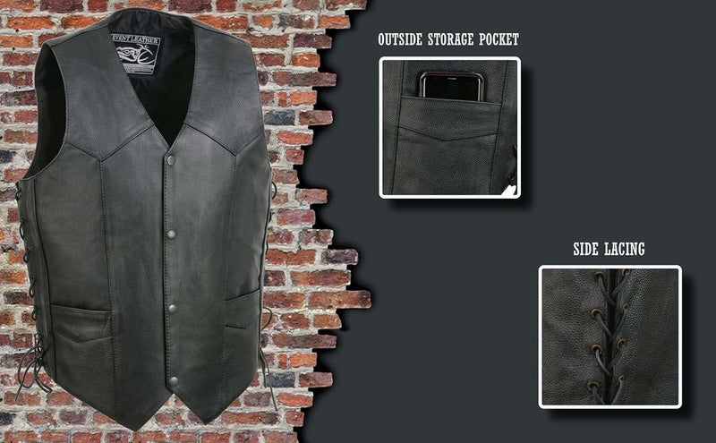 EVENT LEATHER Men's Mayhem Genuine Leather Motorcycle Vest - Image 4