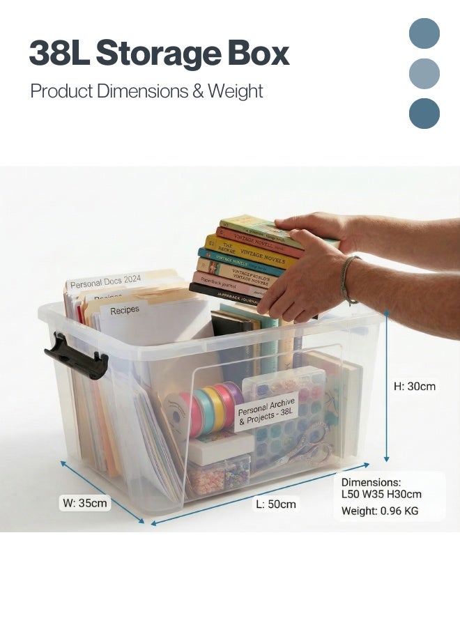 Marcolo Storage Box 38L Transparent Plastic Organizer with Wheels and Lid Multipurpose Storage Container - Image 5