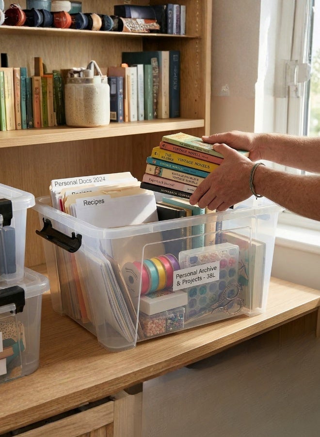 Marcolo Storage Box 38L Transparent Plastic Organizer with Wheels and Lid Multipurpose Storage Container - Image 2