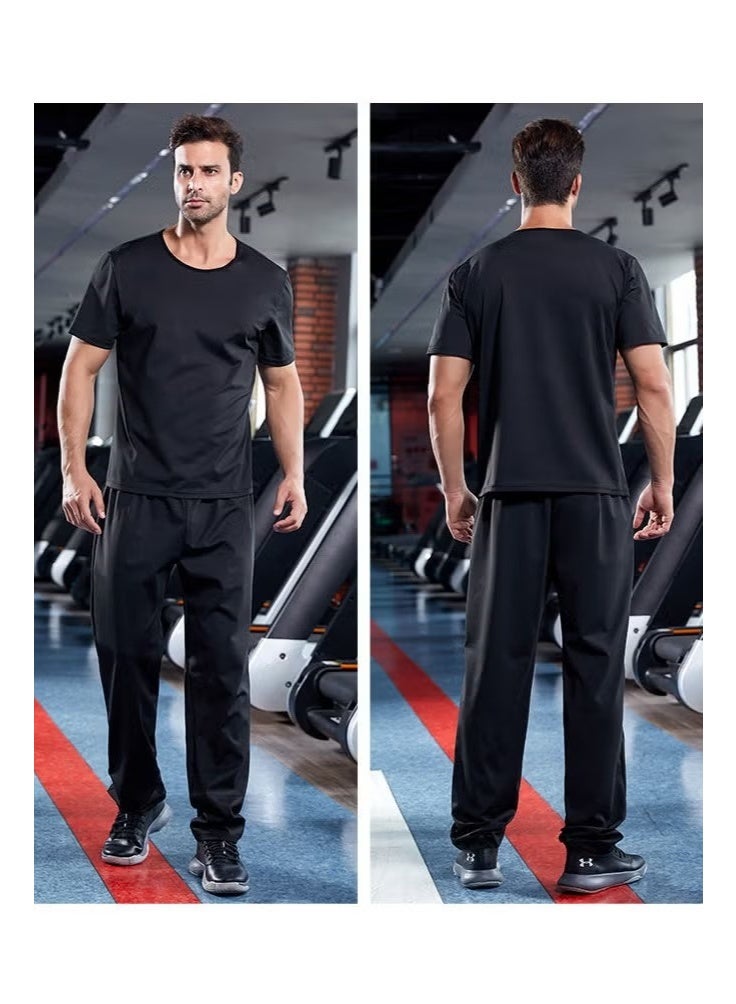 RATSAW Sauna Suit Set for Men Sweat Sweating Shirt Short Sleeve Workout Suits Short Sleeve Top and Long Pants, Sweat Enhancing Workout Outfit for Weight Loss - Image 1