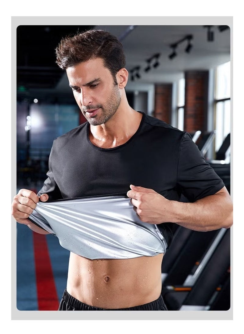 RATSAW Sauna Suit Set for Men Sweat Sweating Shirt Short Sleeve Workout Suits Short Sleeve Top and Long Pants, Sweat Enhancing Workout Outfit for Weight Loss - Image 4